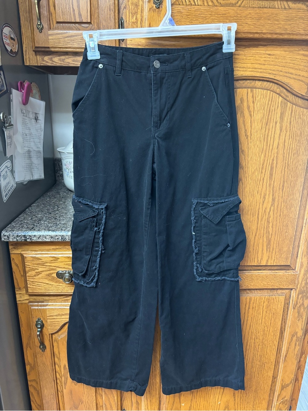 Forever 21 Black Men's Cargo Pants with Frayed Pocket Detail
